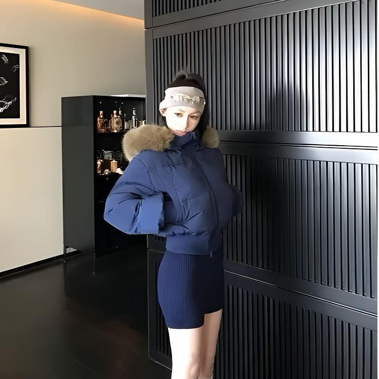 冬季显瘦大毛领棉衣连帽修身型长袖时尚保暖外套棉服短款爆款