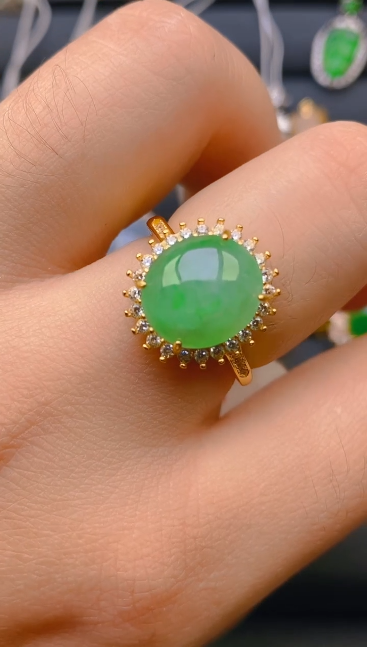 【闪购商品】翡翠戒指银S925镶嵌天然A货翡翠1
