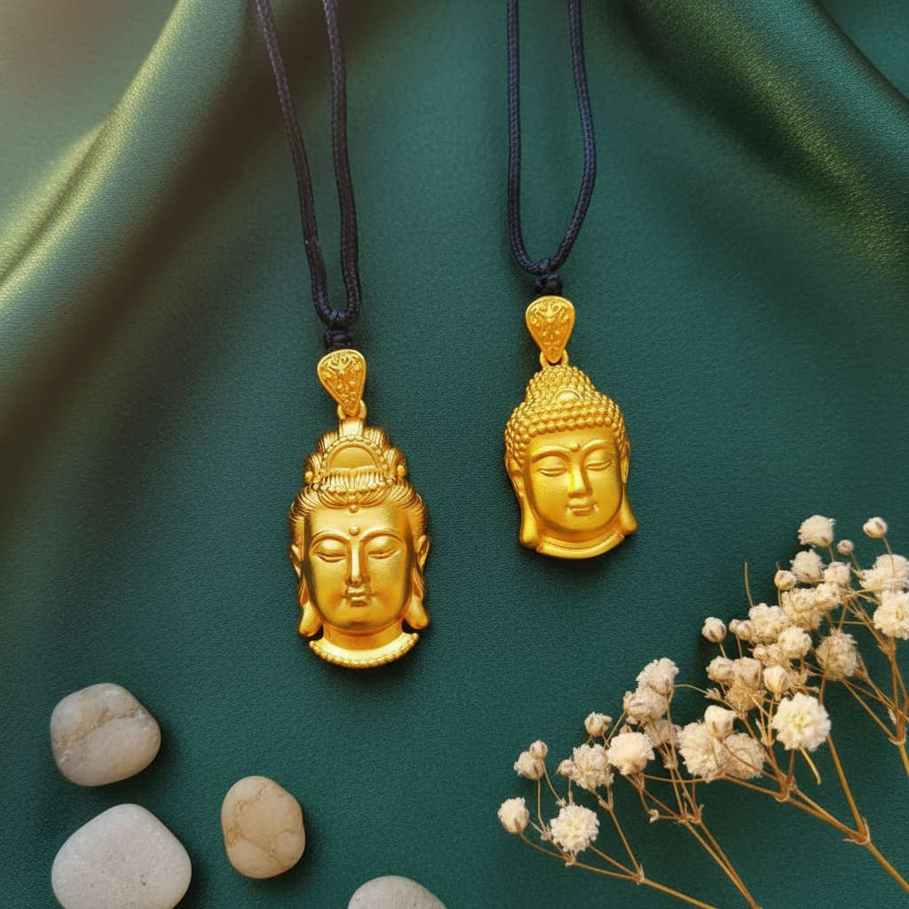 铜合金吊坠 观音吊坠项链实心金色毛衣链金运福观音吊坠