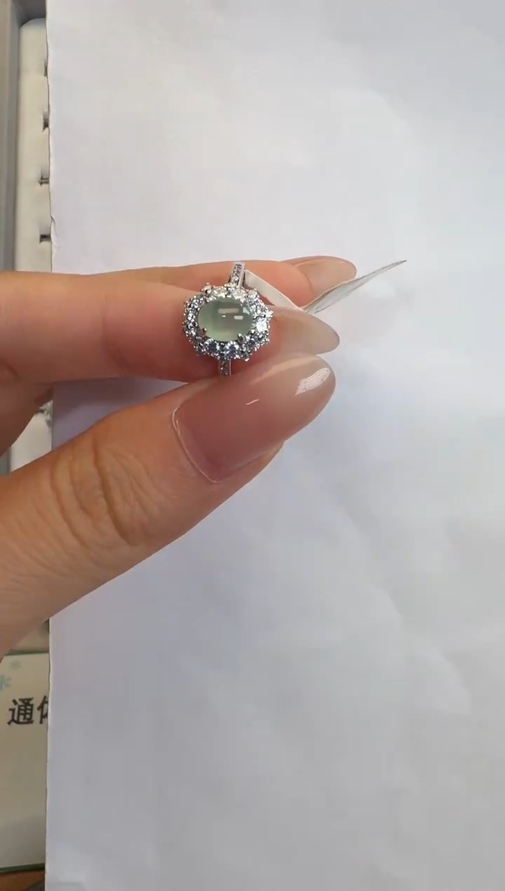 银S925镶嵌戒指翡翠通体925银镶缅甸A货翡翠戒指99