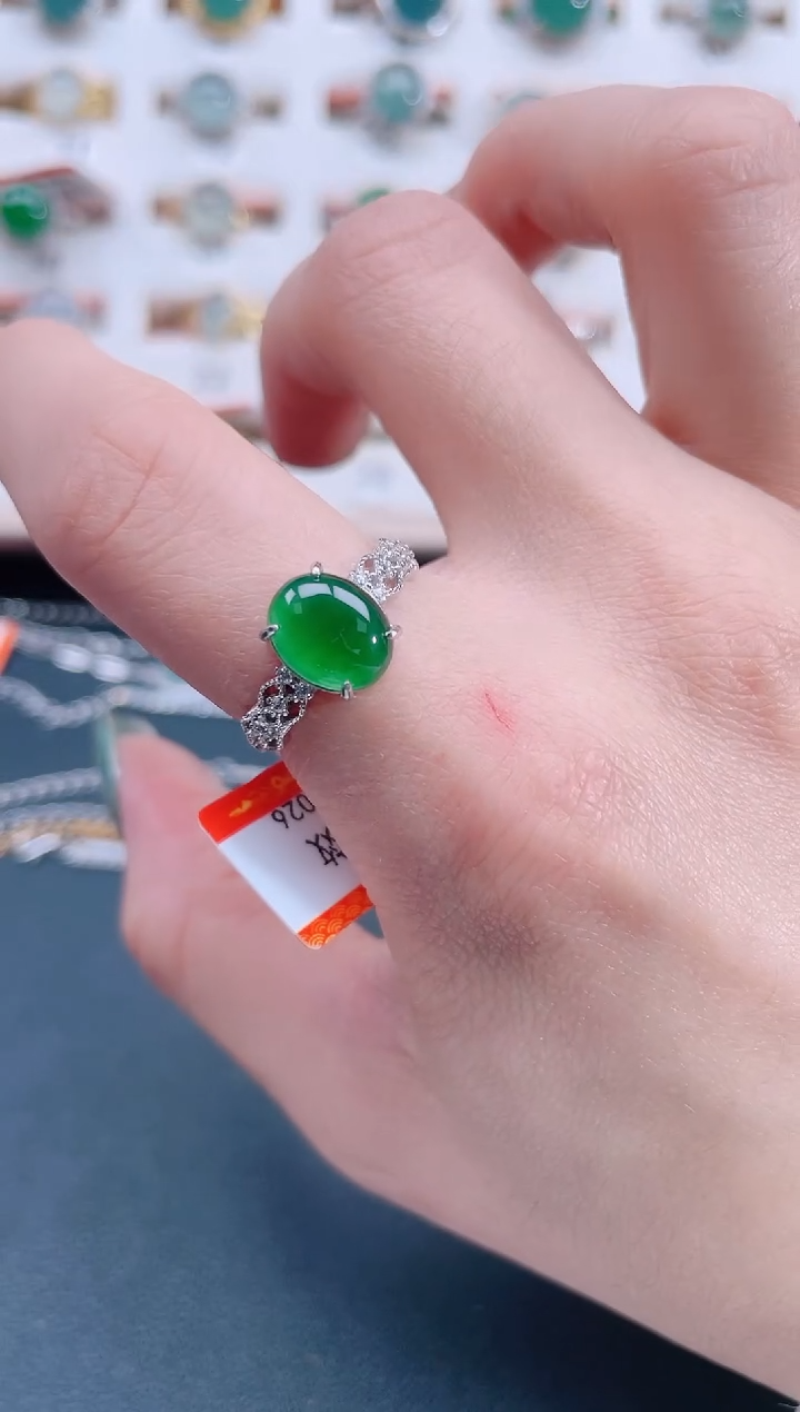 银S925镶嵌戒指翡翠天然翡翠