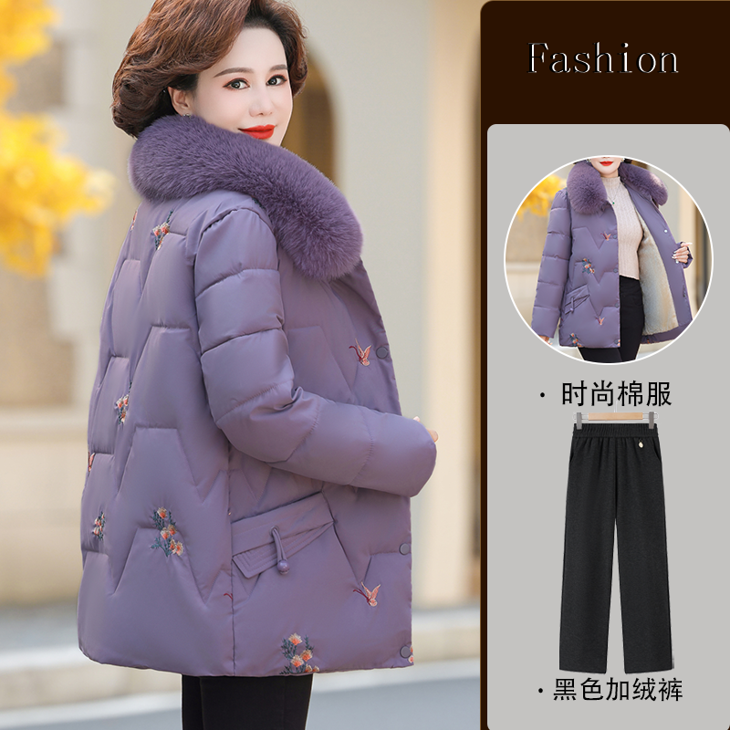 妈妈棉袄加绒加厚冬季外套中老年人女装棉衣洋气40到50岁羽绒棉服