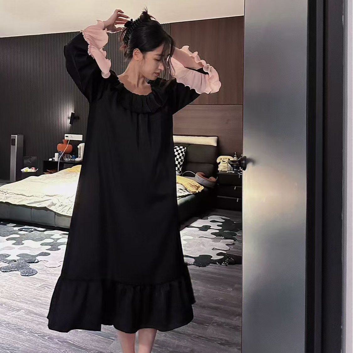 睡裙长款公主风花边女宽松家居服甜美荷叶边显瘦连衣裙性感