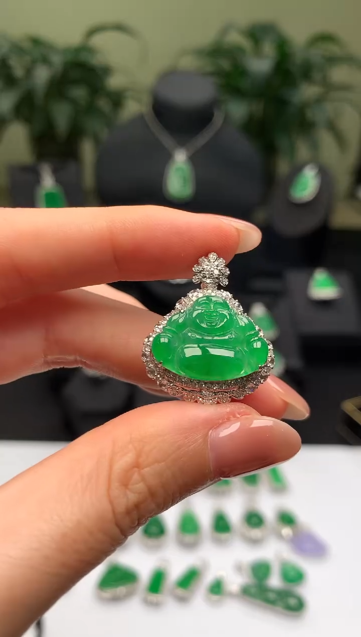 翡翠18K金镶嵌吊坠(不含链)佛公