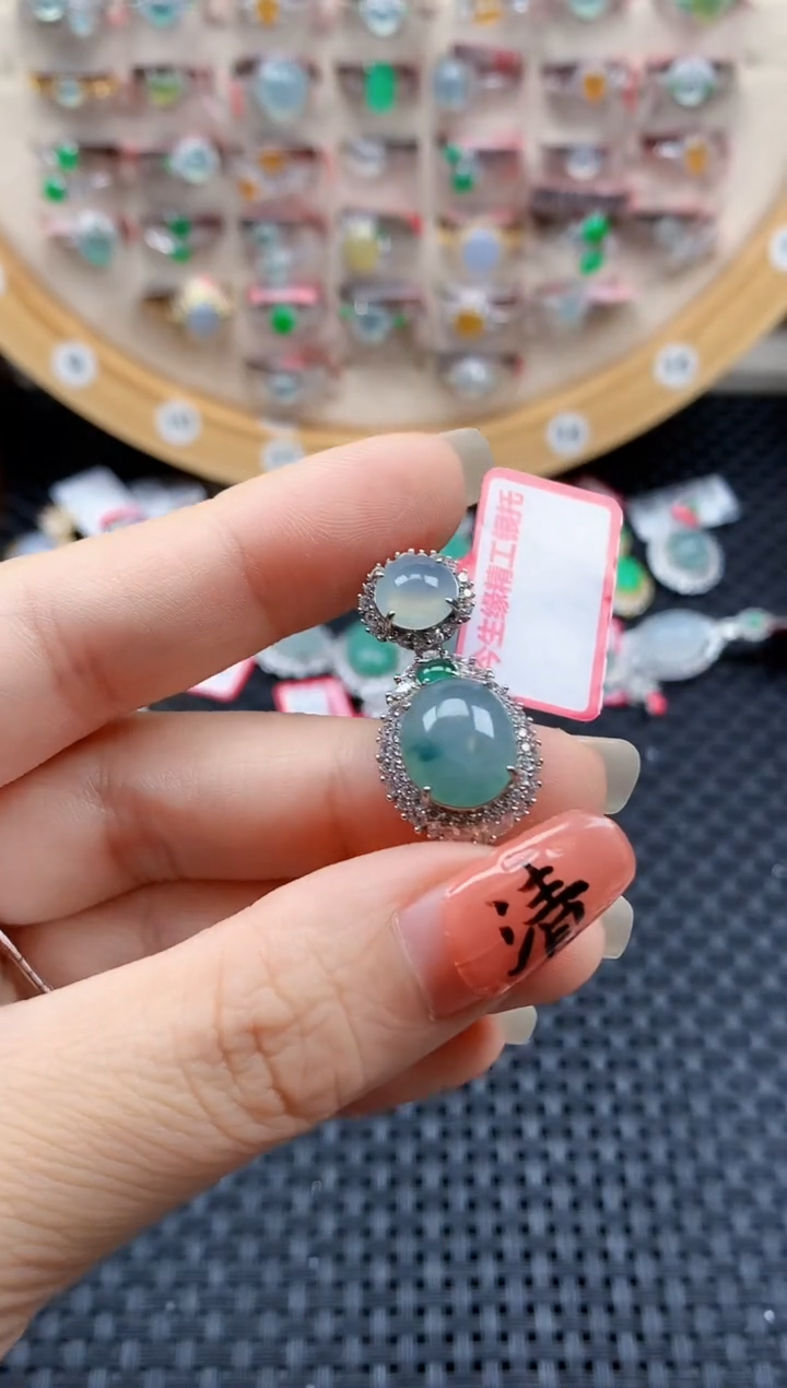 银S925镶嵌戒指翡翠天然A货缅甸翡翠