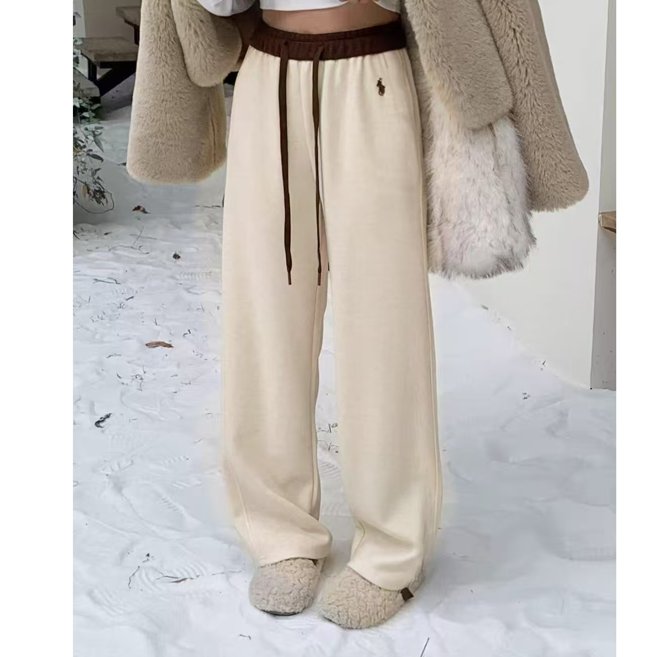 9403-（奶茶色）（3和4）加绒直筒阔腿裤