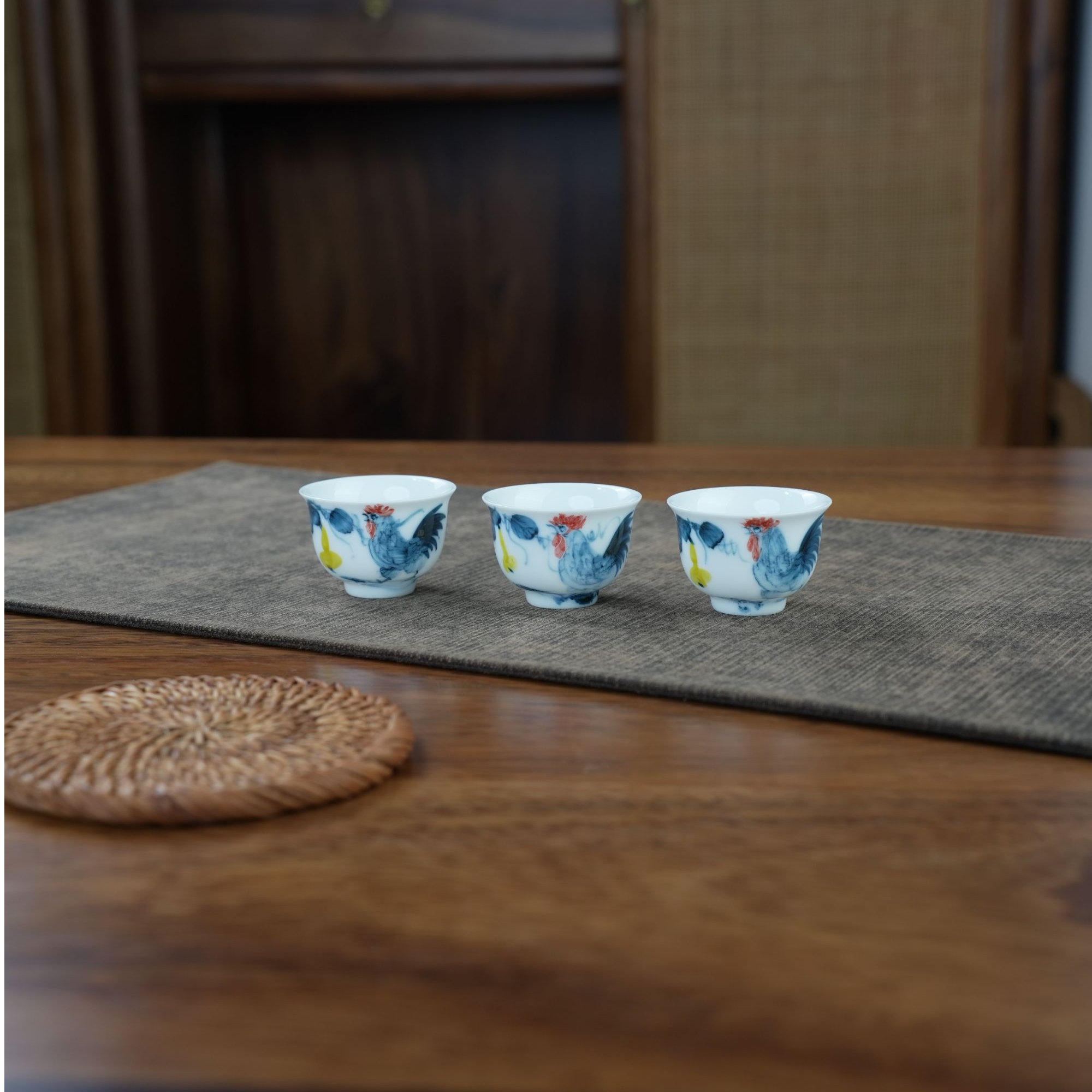纯手绘高温釉下彩葫芦公鸡陶瓷客杯
