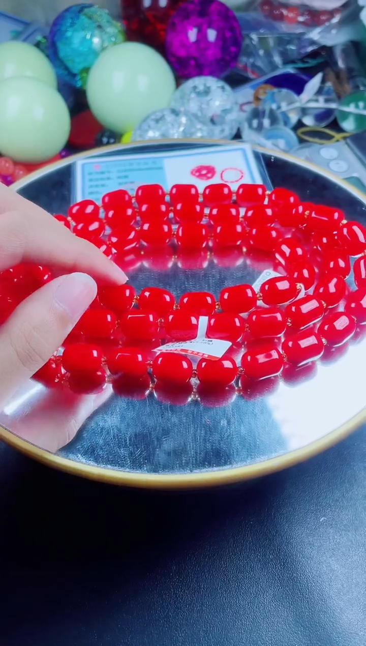 硅化珊瑚（珊瑚玉）未镶嵌颈饰红珊套装