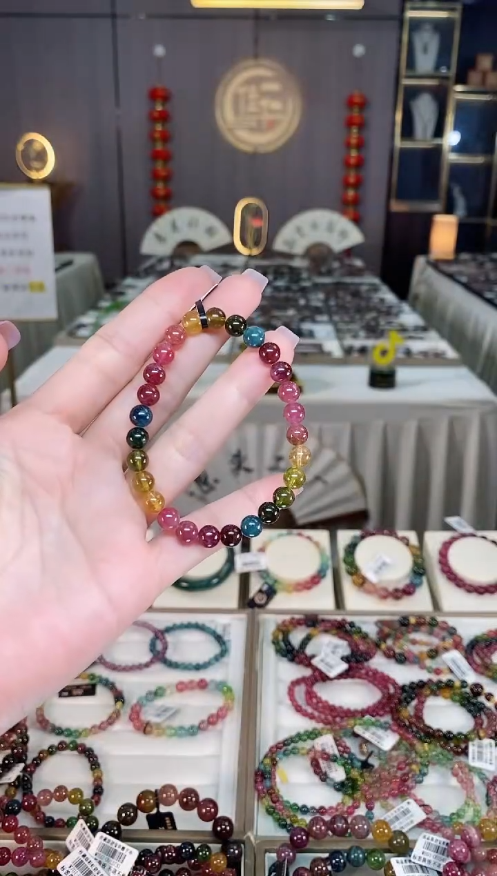 未镶嵌透体老矿碧玺彩虹单圈手串6mm+碧玺hon多样性发一条 