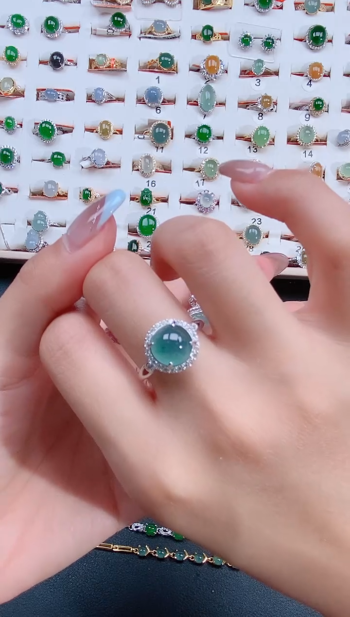 翡翠戒指银S925镶嵌天然翡翠