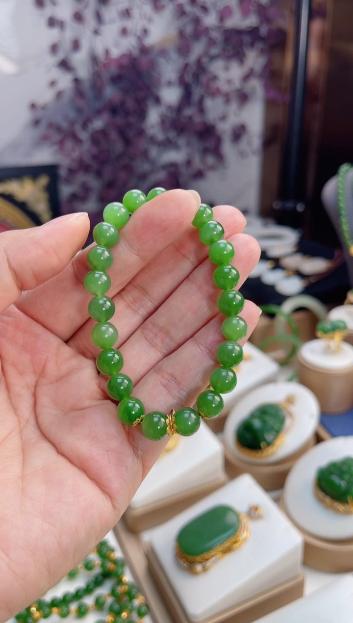 【闪购商品】和田玉手串18K金镶嵌8mm
