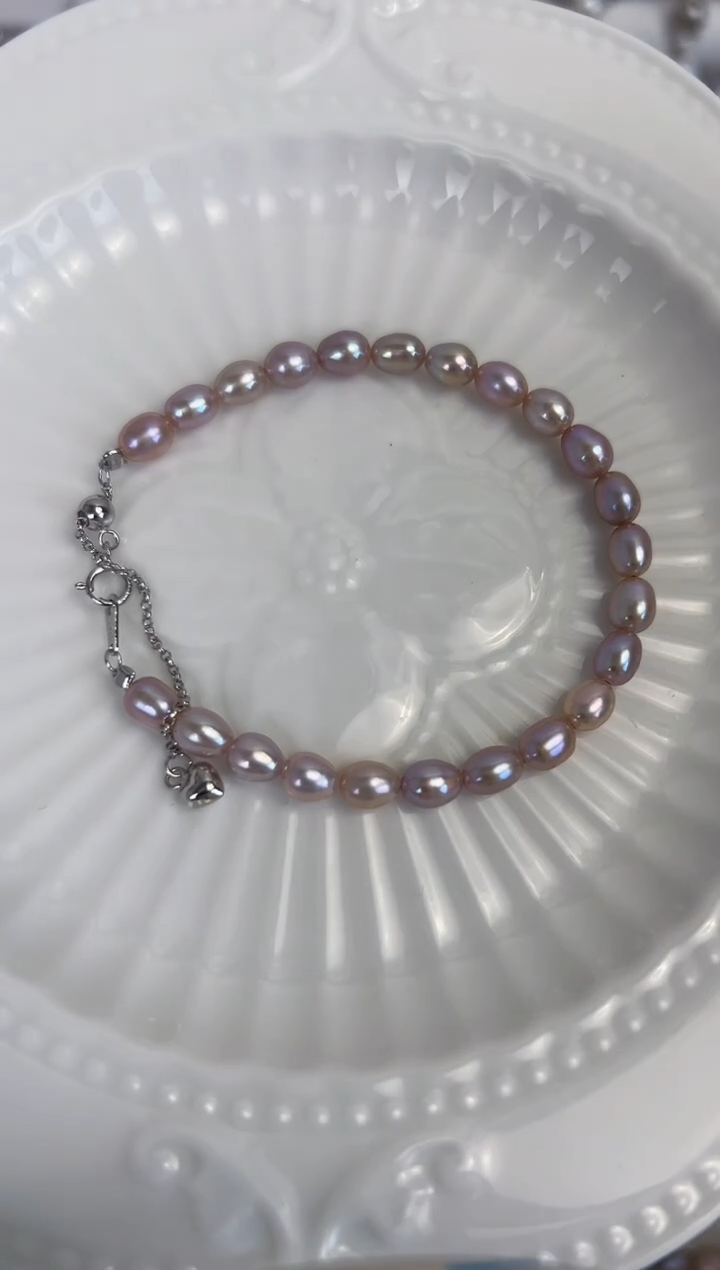 【闪购商品】淡水珍珠手绳银S925镶嵌无核无瑕 粉紫色手链
