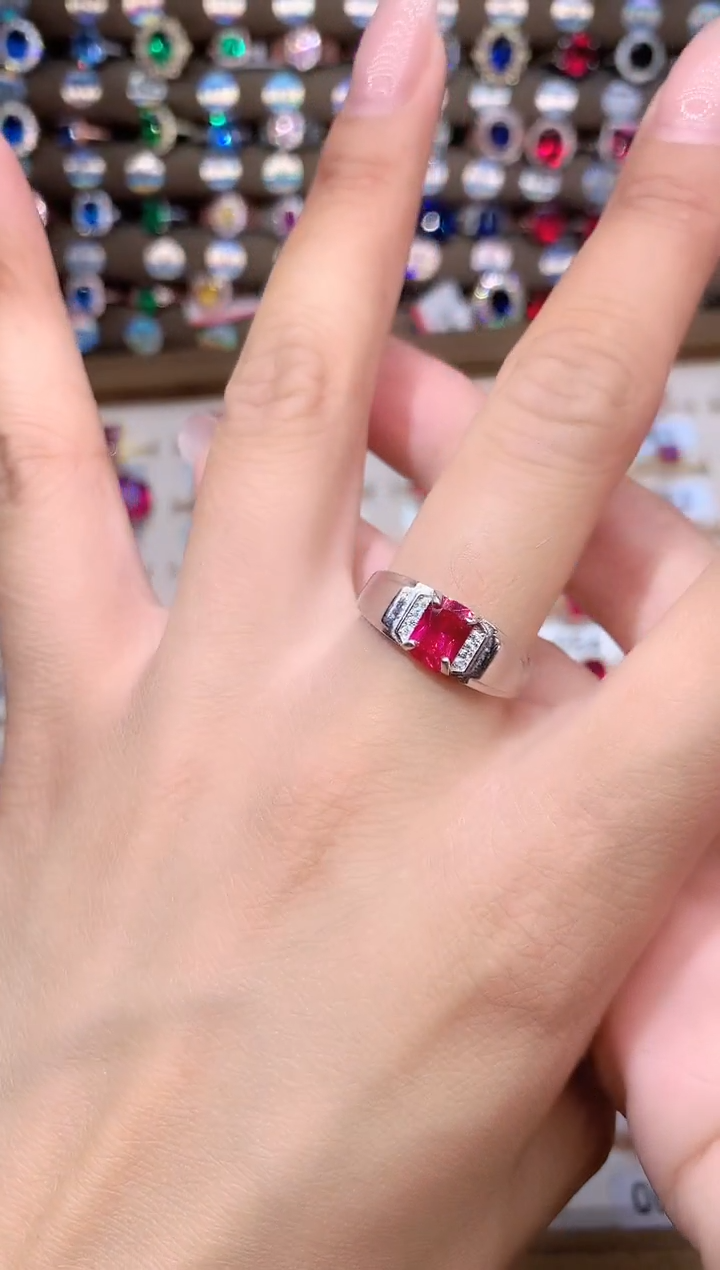红宝石戒指银S925镶嵌57白