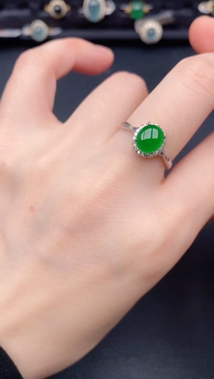 银S925镶嵌戒指翡翠天然a货翡翠122