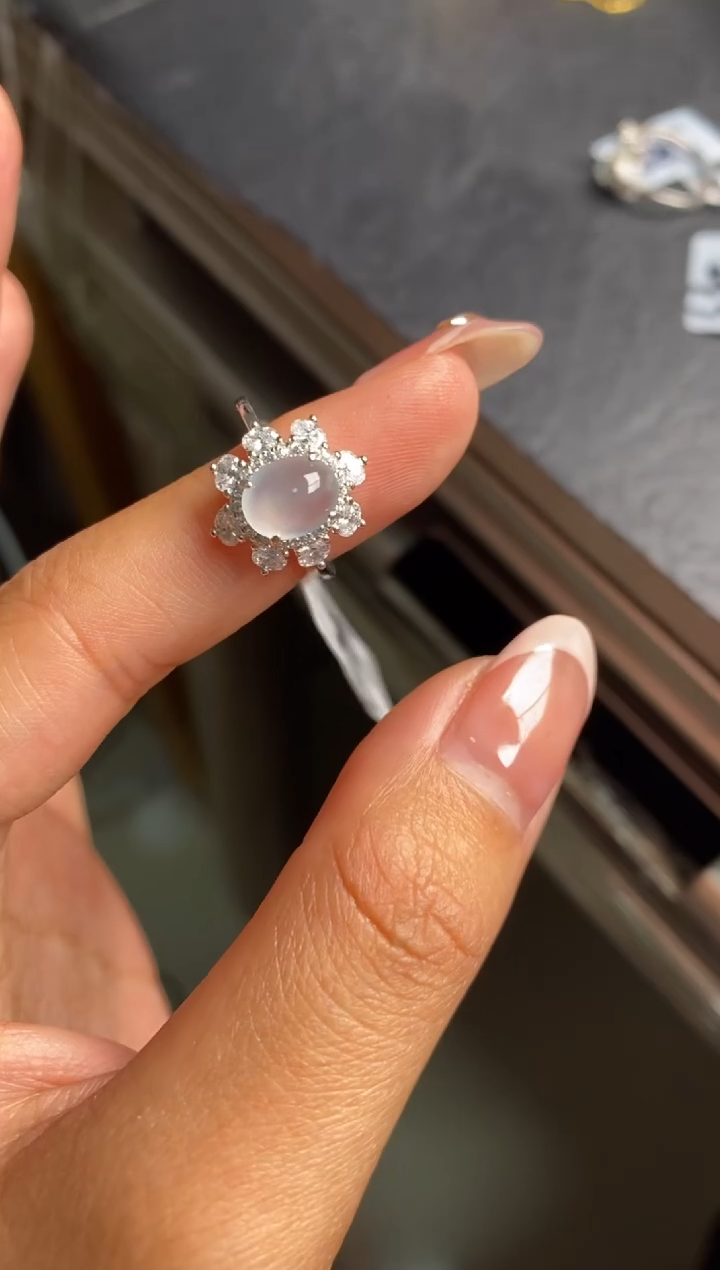 银S925镶嵌戒指翡翠天然A货翡翠