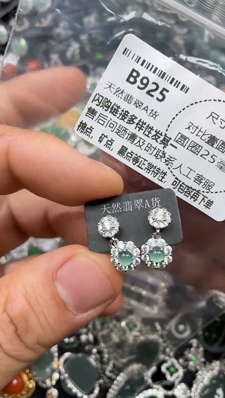 颈饰未镶嵌翡翠B925耳钉