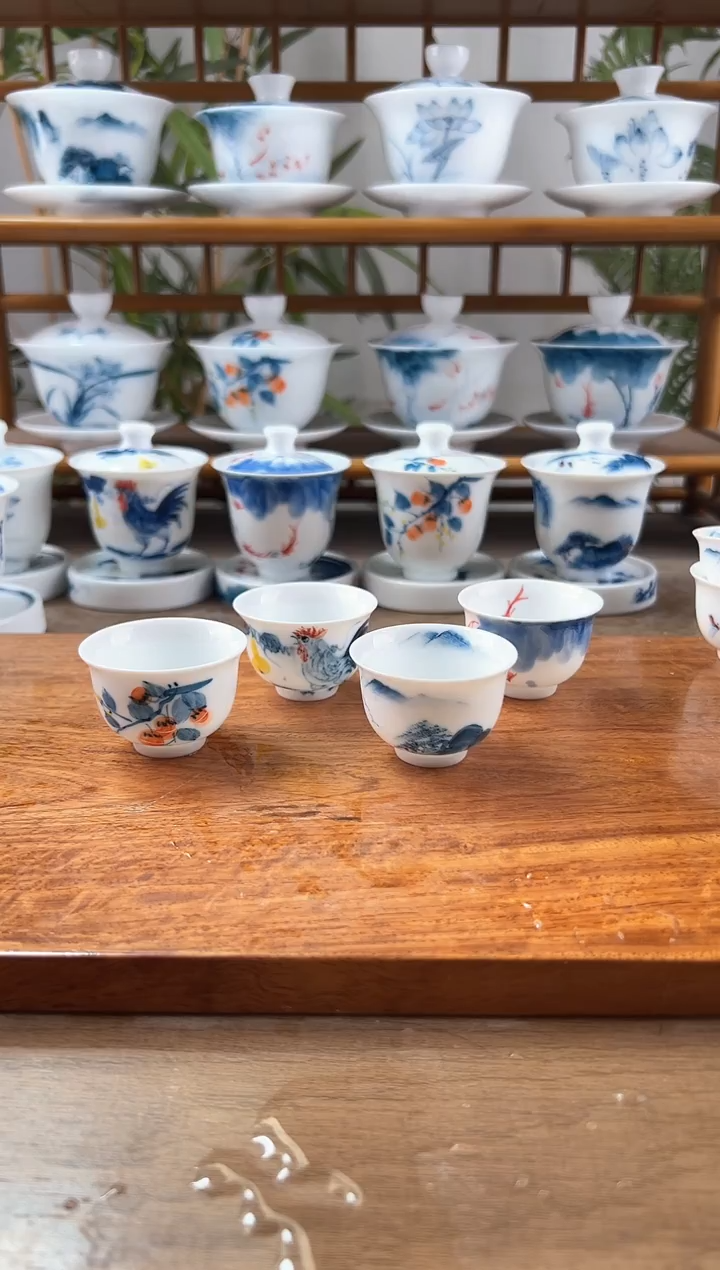 微瑕柿子+公鸡+山水+线条莲美人杯各一个