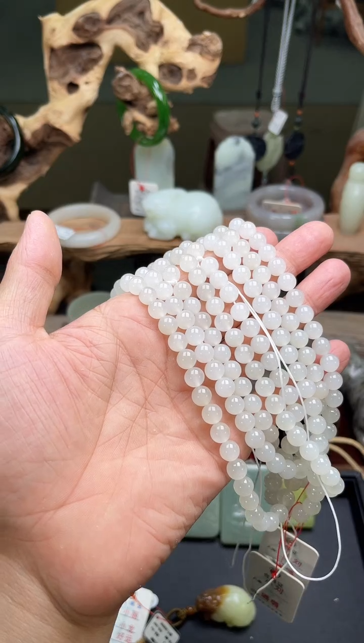 和田玉未镶嵌项链108卡8青海白玉珠链 多样性发一