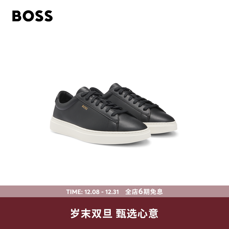 BOSS博斯男士秋冬新款徽标点缀系带抛光皮革运动鞋50536480