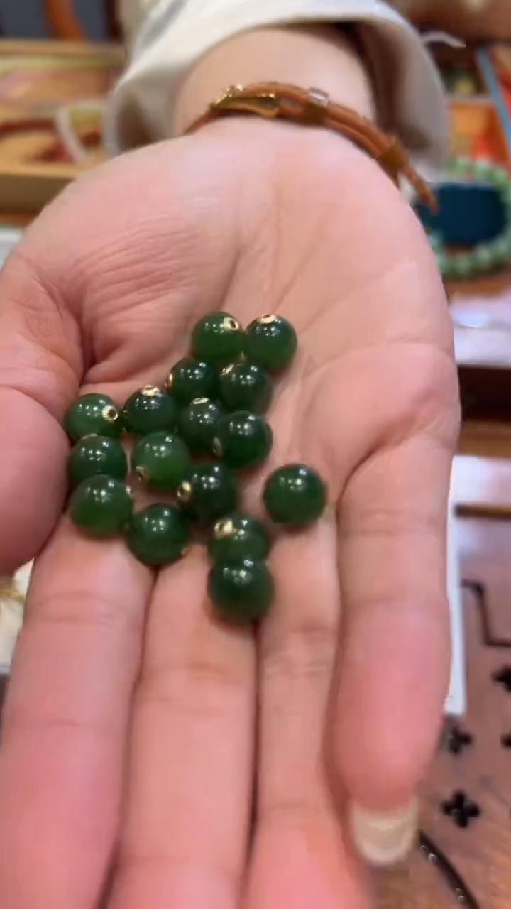 【闪购商品】和田玉珠子18K金镶嵌和田玉珠子多样性发货拍一发一