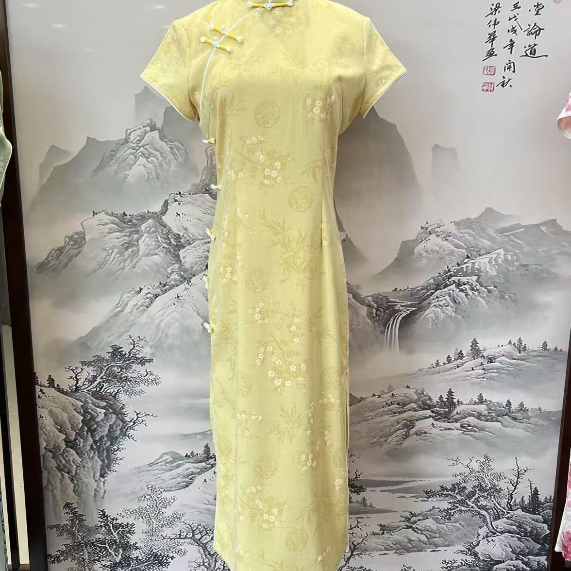 【一路辉煌】高考送考夏季新款旗袍黄色绿色日常优雅长款旗袍长