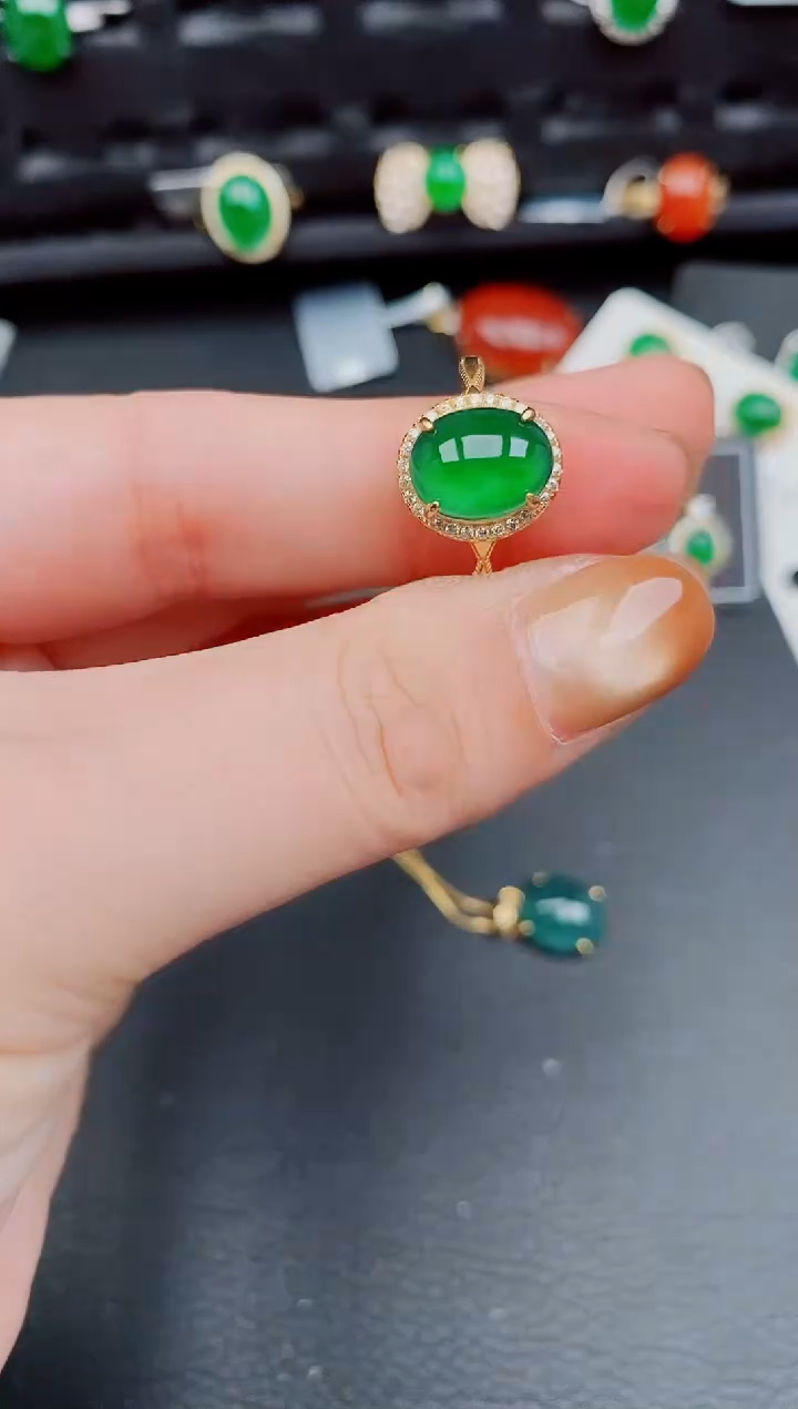 【闪购商品】翡翠戒指银S925镶嵌天然a货翡翠593