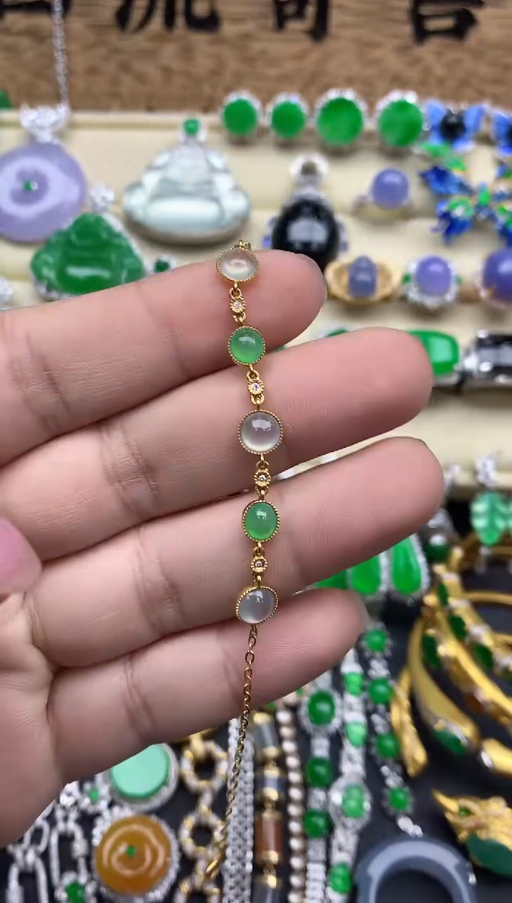 【闪购商品】翡翠手串18K金镶嵌380-中国好珍宝