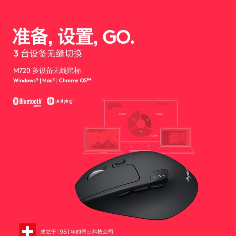 罗技M720无线鼠标蓝牙笔记本电脑商务办公家用女生男游戏便携省电