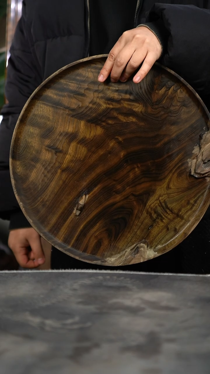 【闪购商品】金丝楠木雕162号阴沉满水波纹孤舟小品茶盘