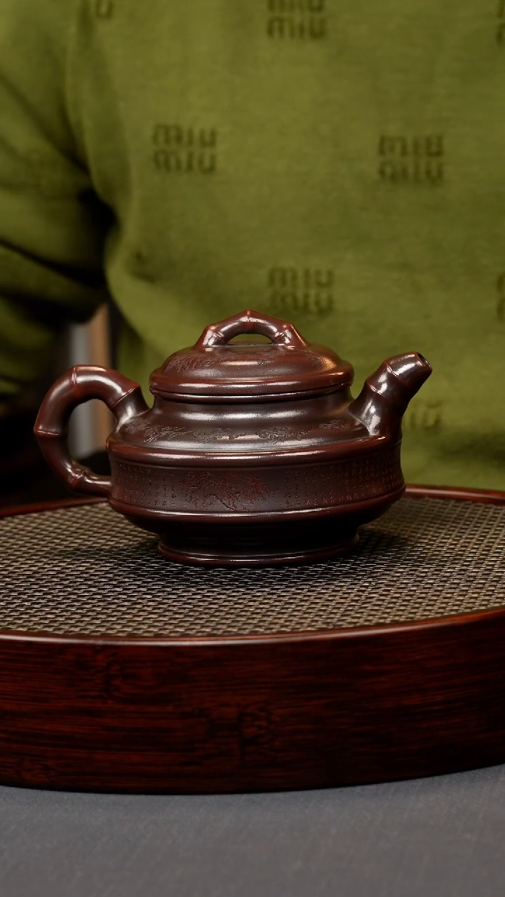 【闪购商品】紫砂茶壶古红泥 双线竹鼓