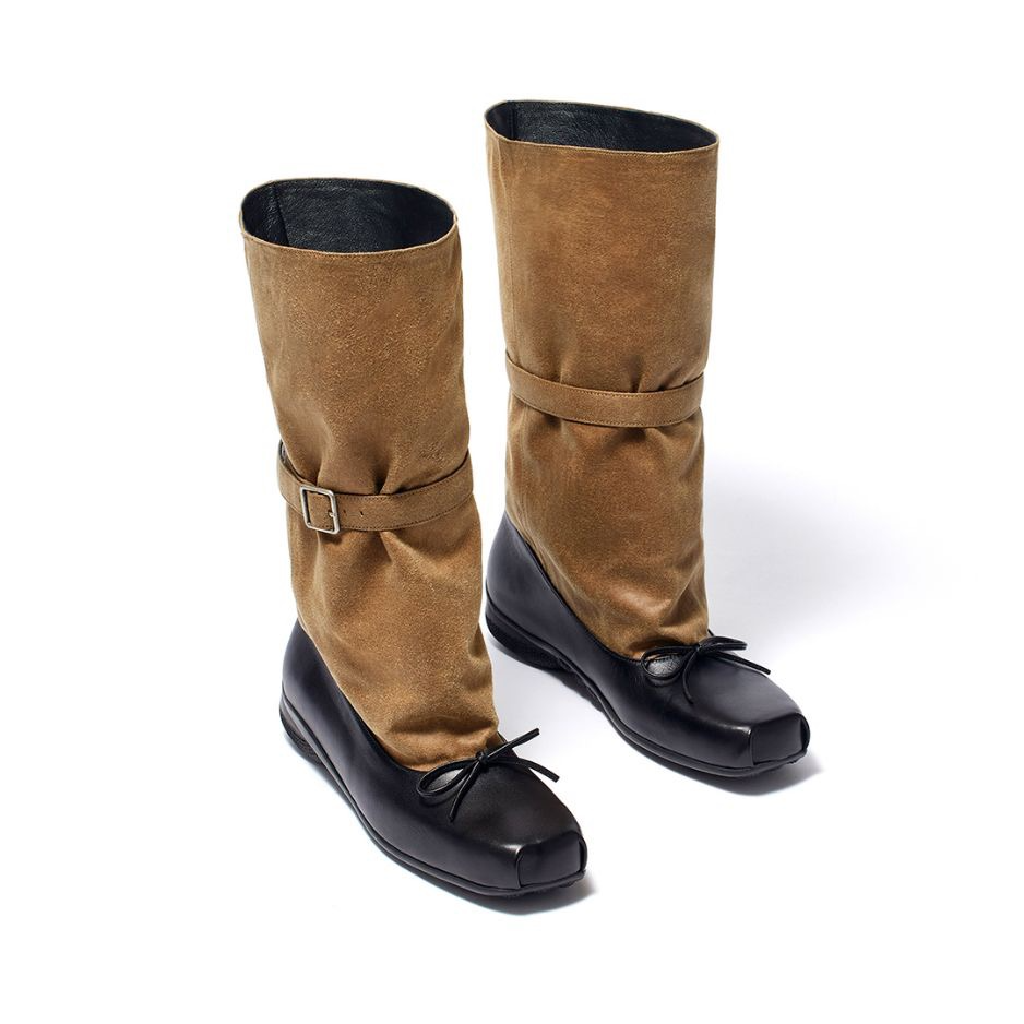 YY芭蕾风中筒皮靴 靴筒可调节