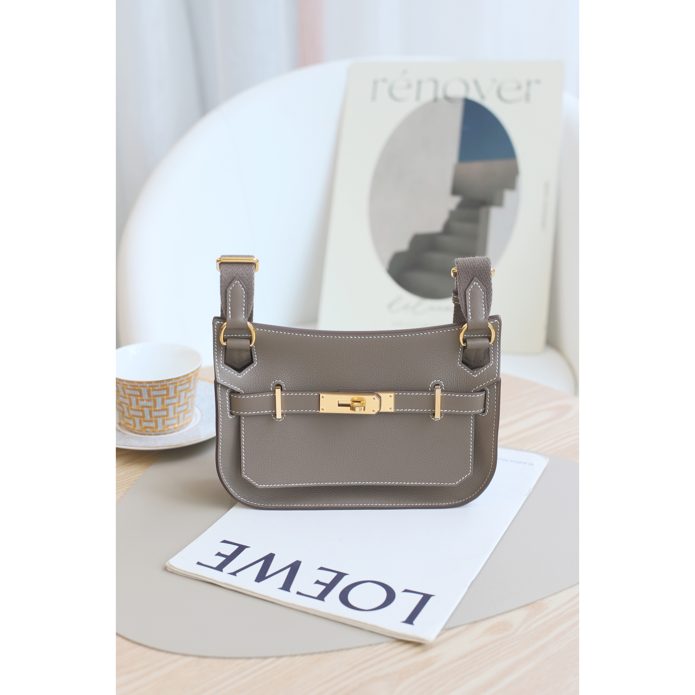 未使用 Hermes/爱马仕 Jypsiere mini 22 W刻 EV皮 大象灰 金扣