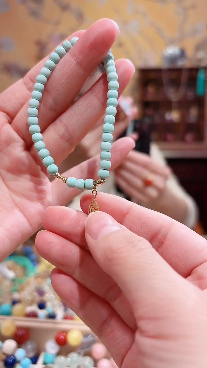 18K金镶嵌绿松石颈饰，高瓷蓝绿松，5.3咪设计款