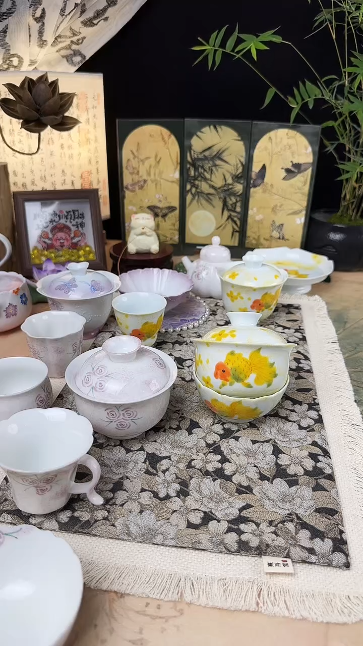 糖*大胖头鱼盖碗+花口杯