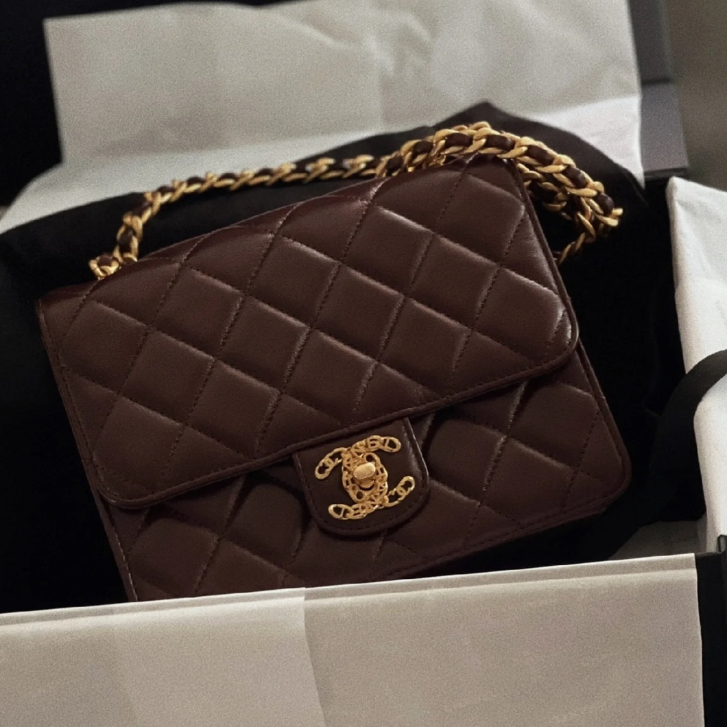99新 Chanel/香奈儿 7姐/23A高级手工坊 隐藏款酒红色方胖子