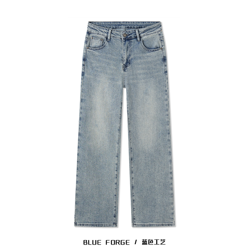 【直筒阔腿裤】浅蓝简约牛仔裤男生美式休闲cleanfit学生烟筒裤7101