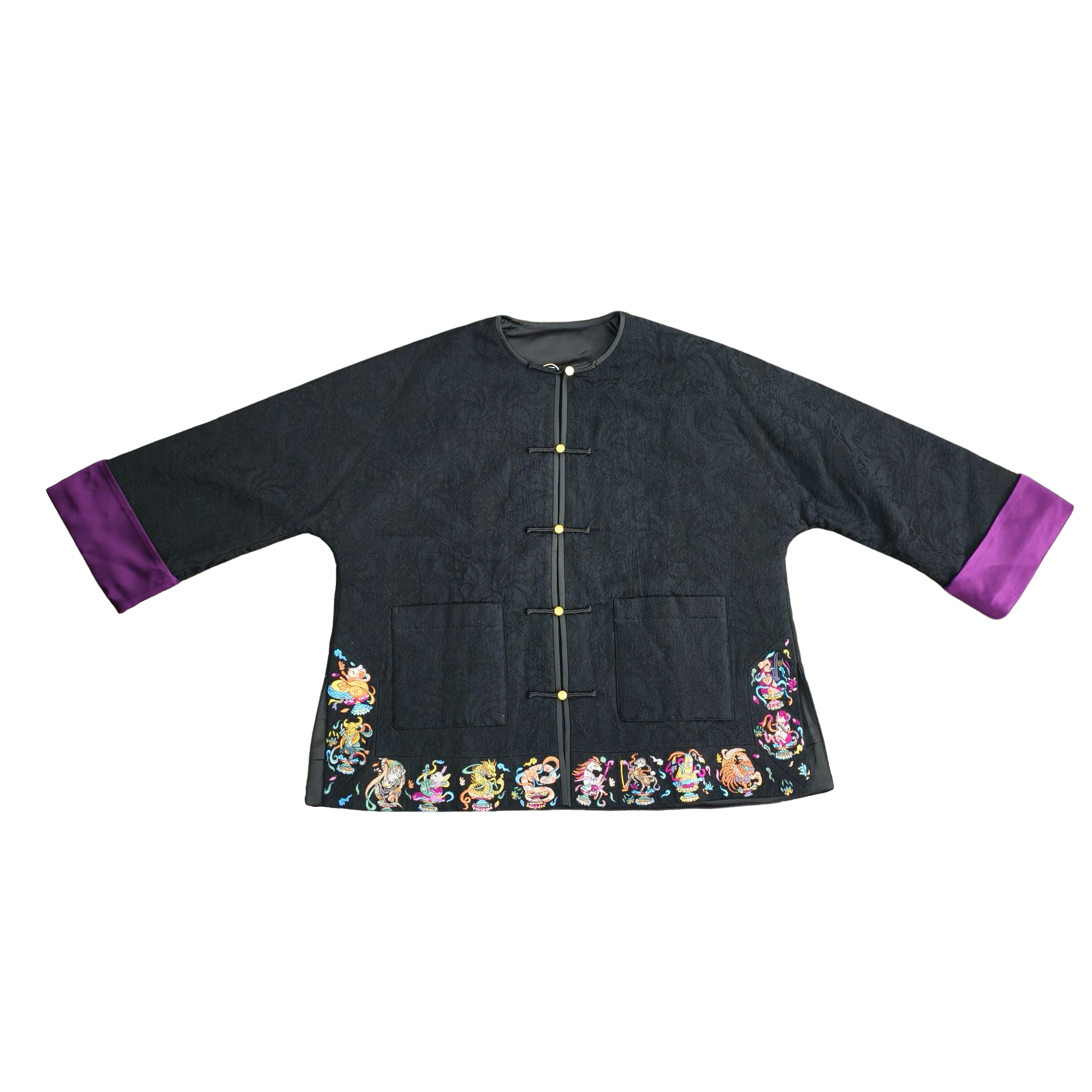 宽松型拼接保暖落肩袖棉服棉衣提花复古唐装中式上衣253052