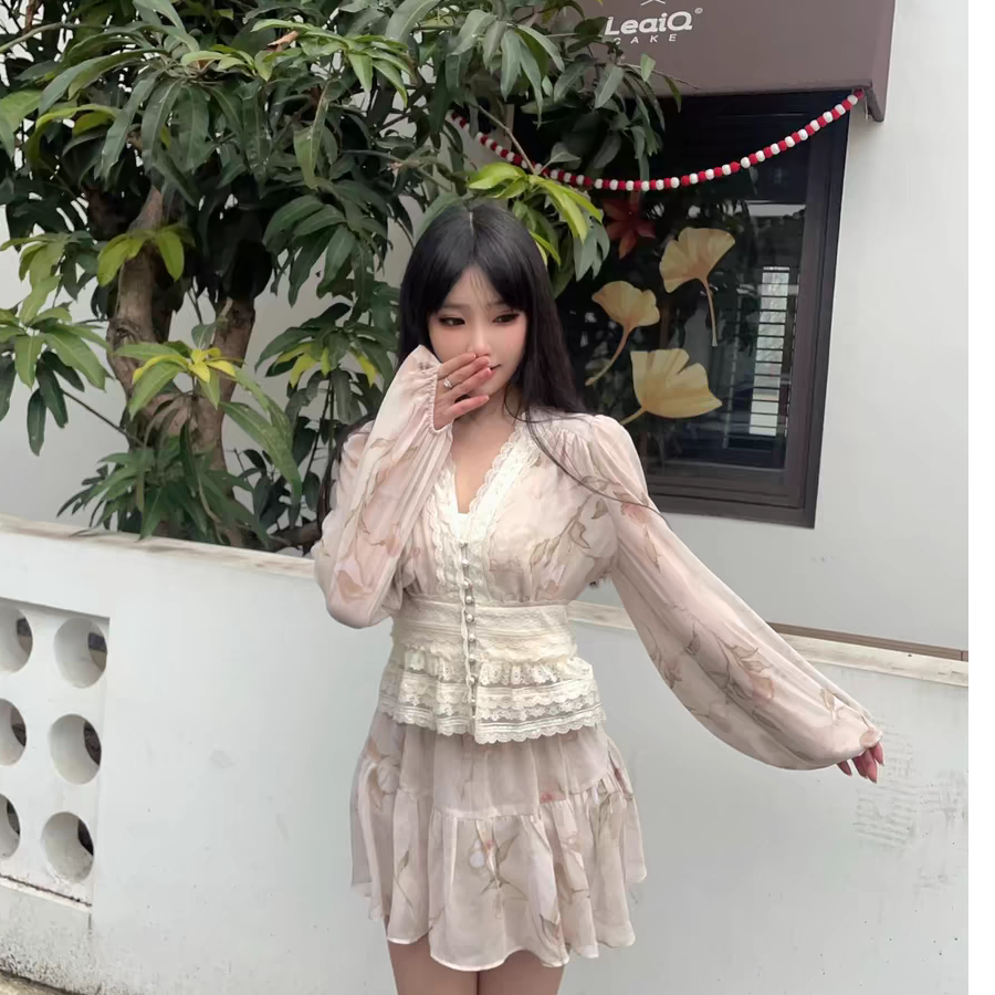 【文文专属】早春新款玫瑰碎花仙女套装
