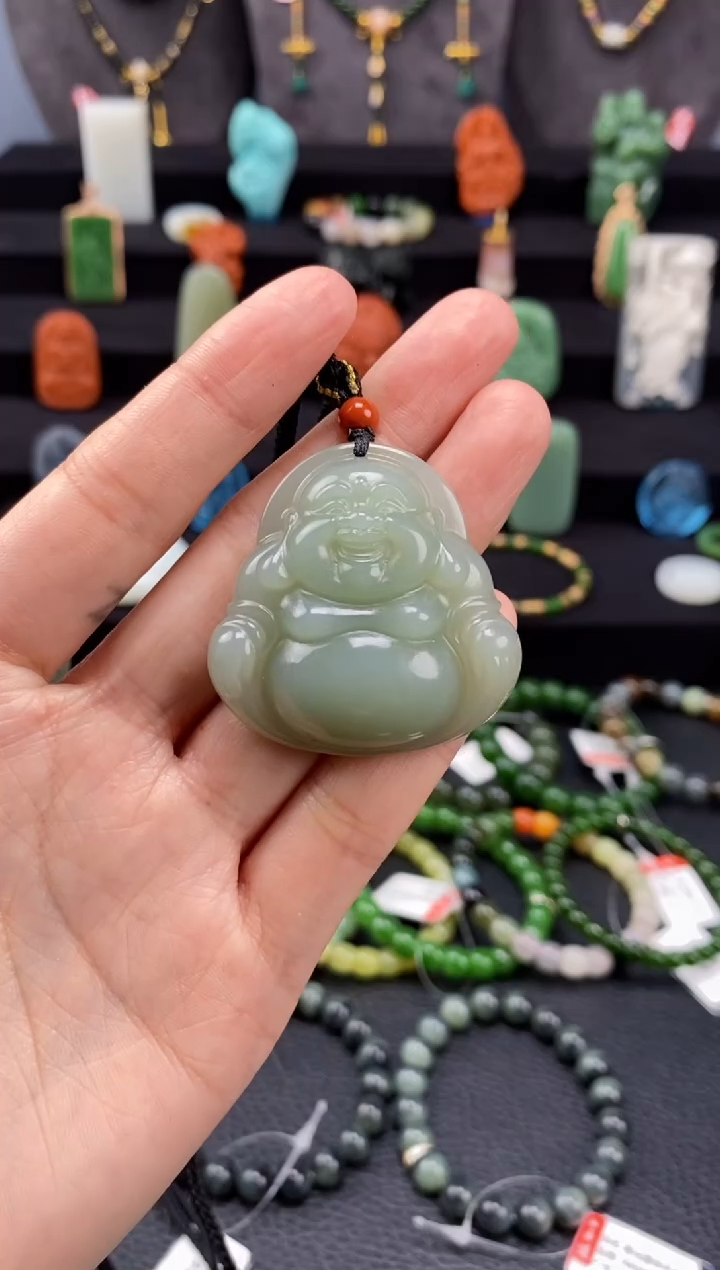 【闪购商品】和田玉-未镶嵌且莫蓝佛公挂件