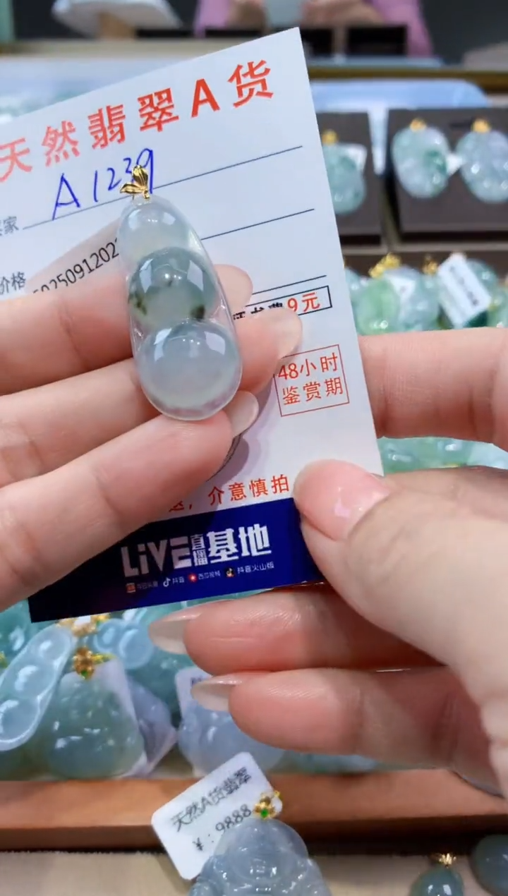 颈饰18K金镶嵌翡翠天然翡翠A货挂件 
