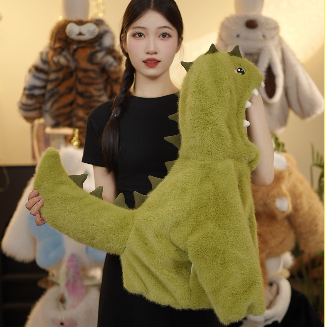 MH亲子男女童冬款毛绒毛茸茸萌宝小恐龙草草冬季保暖加厚外套