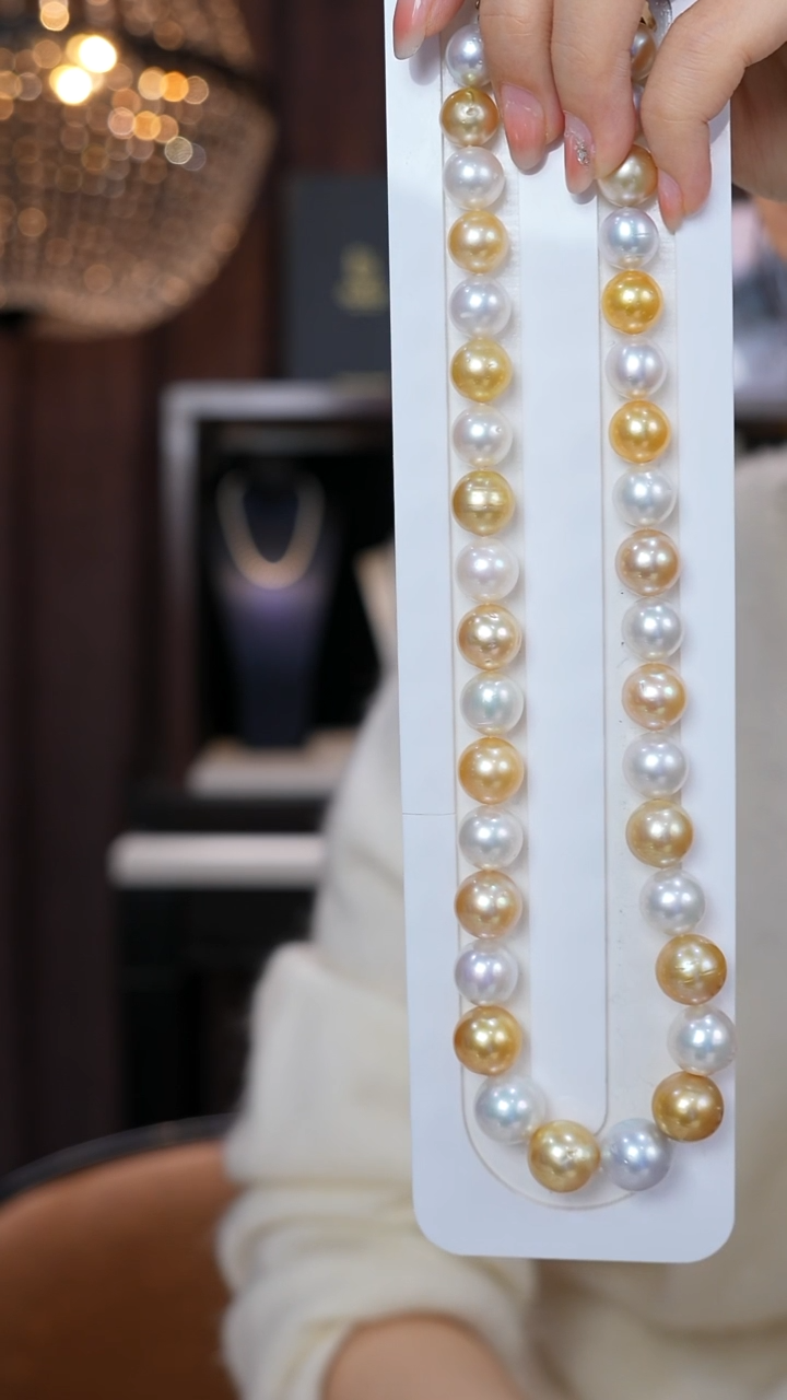 项链14K金镶嵌海水珍珠白金混彩10-13mm