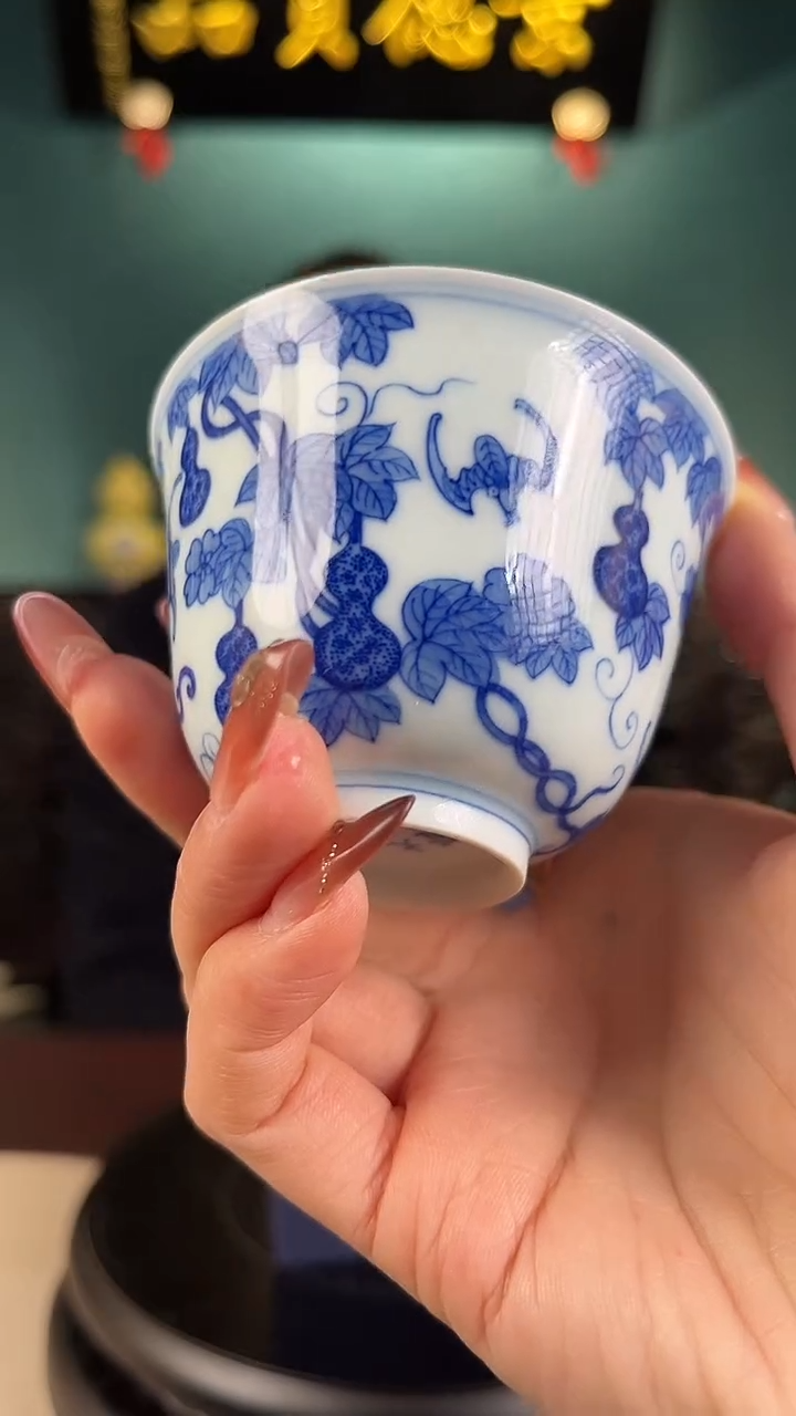 摆件陶瓷青花葫芦主人杯
