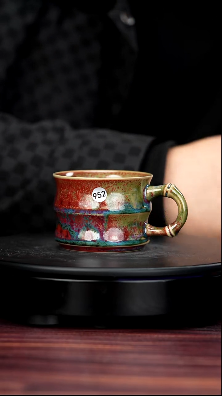 盖碗瓷952#李盼龙一级品原矿钧瓷竹节马克杯