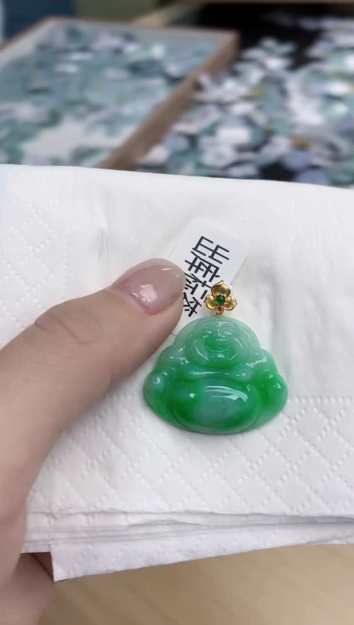 【闪购商品】翡翠颈饰18K金镶嵌天然缅甸翡翠A货