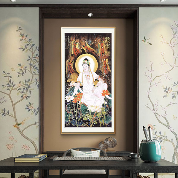 【手绘秘彩描金】敦煌秘彩观音图—高金月—手绘国画