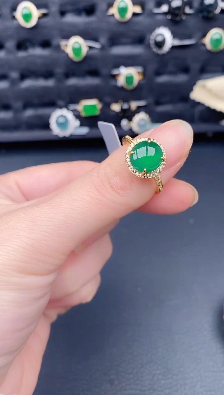 银S925镶嵌戒指翡翠天然a货翡翠381