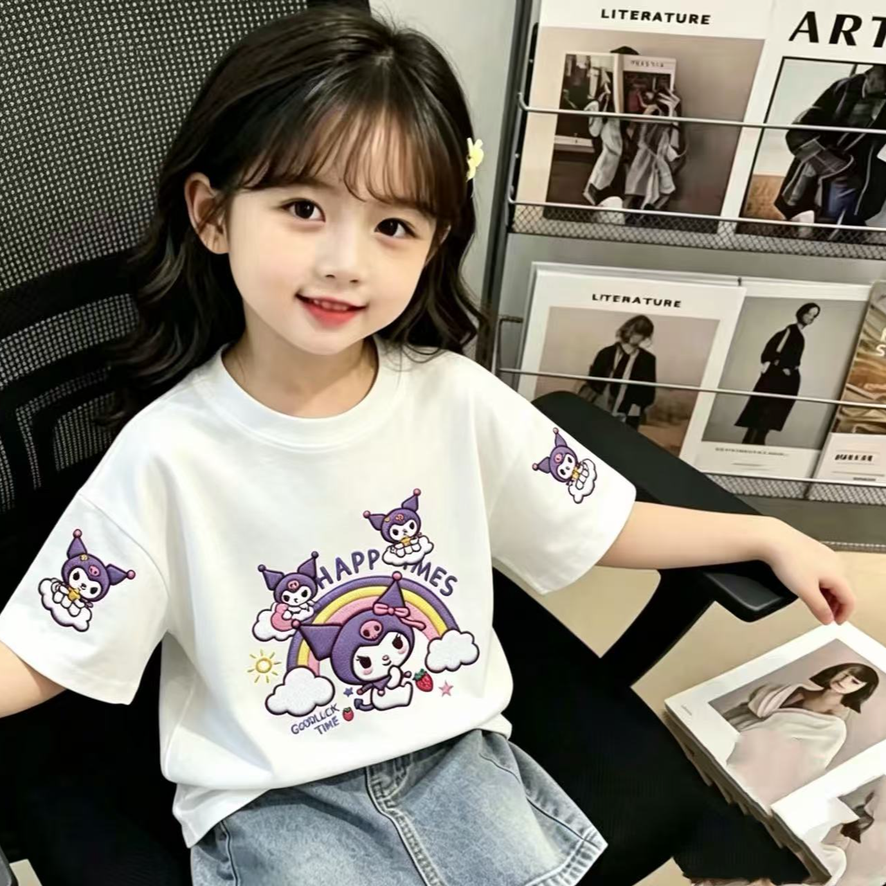 库洛米~印花短袖2026新款女童T恤夏季亲子装半袖中大童圆领宽松