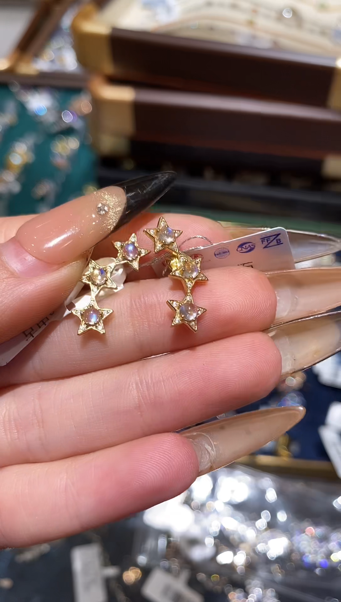 银S925镶嵌耳钉月光石楚楚珠宝中古甄选不退换