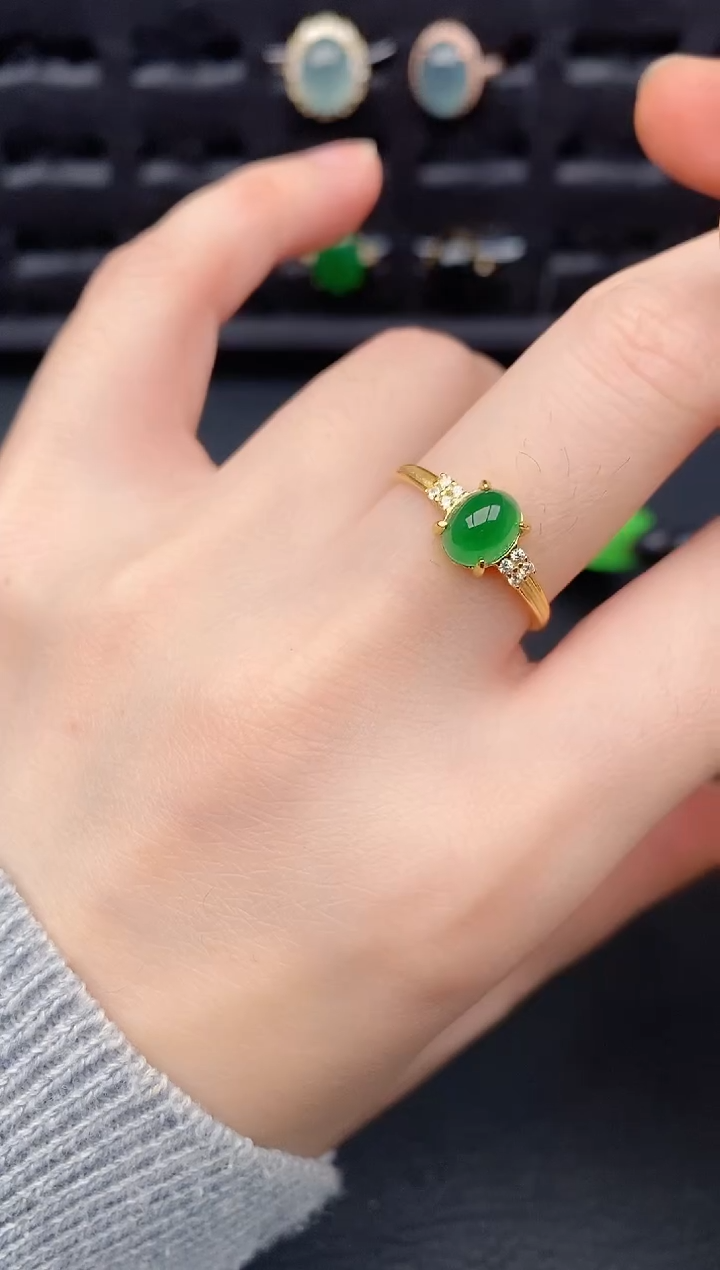 银S925镶嵌戒指翡翠天然a货翡翠204